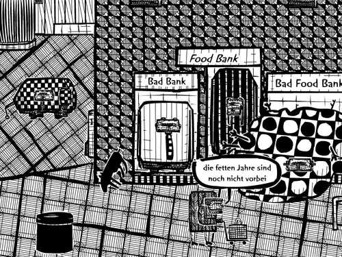 Cartoon: bad food bank (medium) by bob schroeder tagged bad,bank,food,gesundheit,spende,ernaehrung,nahrung