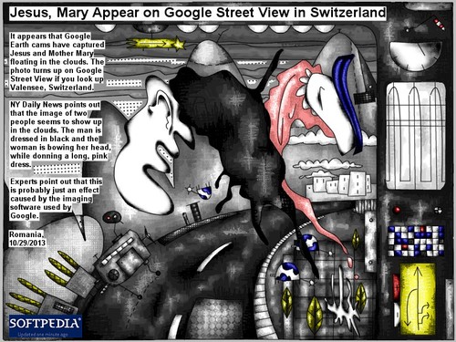 Cartoon: google street view (medium) by bob schroeder tagged jesus,mary,google,street,view,christmas,navigation,photo,cam,image