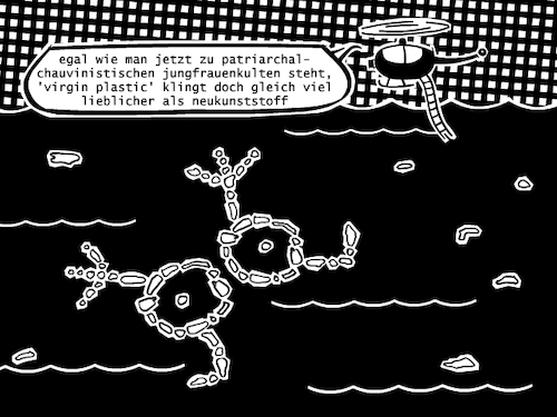 Cartoon: Jungfrauenplastik (medium) by bob schroeder tagged virgin,plastic,neukunststoff,plastik,recycling,upcycling,jungfrau,kult,rettung