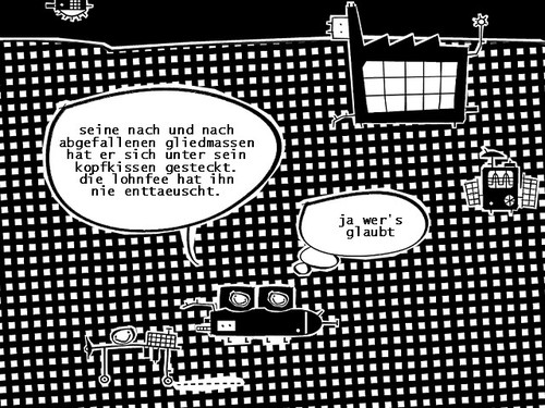 Cartoon: nach und nach (medium) by bob schroeder tagged lohn,mindestlohn,arbeit,beschaeftigung,lohnuntergrenze,lohndumping,fee,fabrik,industrie,gewerbe,nach