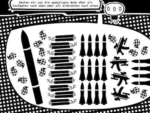 Cartoon: Prepper-Room (medium) by bob schroeder tagged prepper,room,storage,vorratshaltung,waffen,sprengstoff,keller,apokalypse