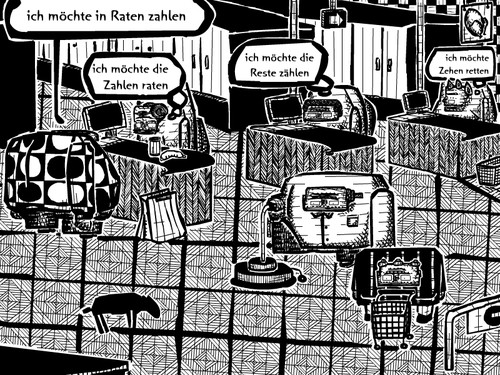 Cartoon: ratenzahlen (medium) by bob schroeder tagged kasse,zahlung,preis,rate,teilzahlung,discount,geld