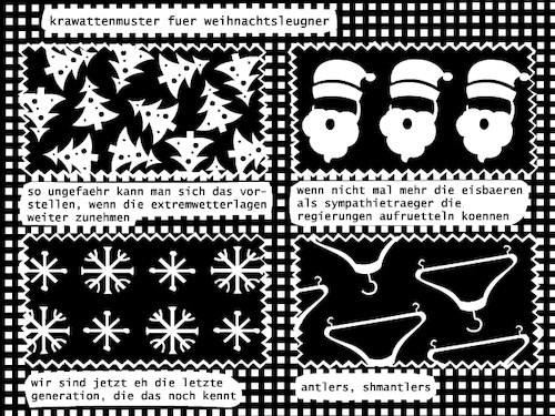 Cartoon: Weihnachtsleugner (medium) by bob schroeder tagged weihnachten,fest,symbole,muster,krawatten,geschenke,mitbringsel,nikolaus,weihnachtsmann,klima,leugner
