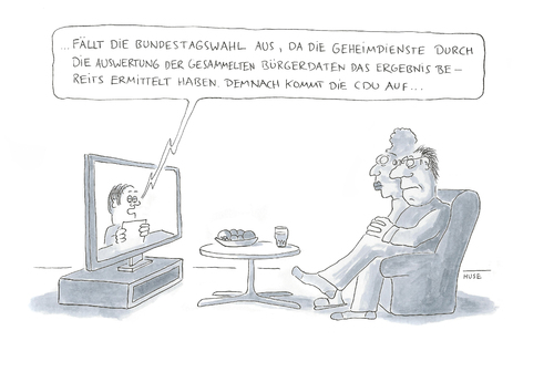 Cartoon: EILMELDUNG! (medium) by Huse Fack tagged bundestagswahl,snowden,nsa,wahlsonntag,wahl