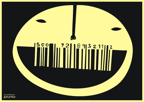 Cartoon: laughter bar code (medium) by zardoyas tagged code,bar,laughter,handel,verkauf