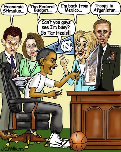 Cartoon: Sports Fan Obama (medium) by saltpppr tagged barack,obama,politics,politicians,political