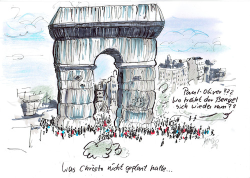 Cartoon: Christo (medium) by Skowronek tagged christo,arc,de,triomphe,paris,skowronek,cartoon