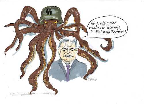 Cartoon: Joachim Gauck (medium) by Skowronek tagged nazis,rechte,afd,gauland,joachim,gauck,skowronek,krake,cartoon