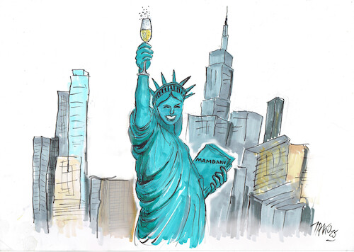 Cartoon: New York in Feierlaune (medium) by Skowronek tagged new,york,freiheitsstatue,zohan,mamdani,skowronek,cartoon