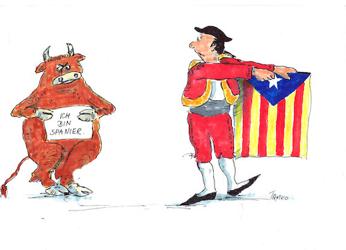 Cartoon: OLE (medium) by Skowronek tagged spanien,katalonien,referendum,eu,unabhängigkeit,stierkampf,torero