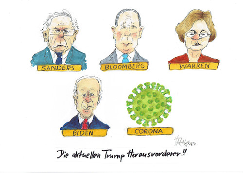 Cartoon: USA Wahlkampf (medium) by Skowronek tagged sanders,biden,bloomberg,warren,demokraten,wahlkampf,trump,republikaner,coronavirus,börse,skowronek,cartoons