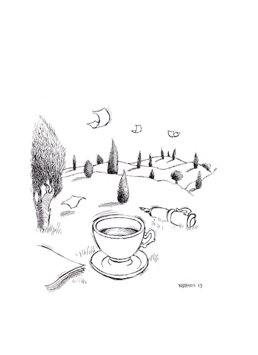 Cartoon: Kaffee  schreiben (medium) by Mehmet Karaman tagged kaffee,schreiben,landschaft,literatür