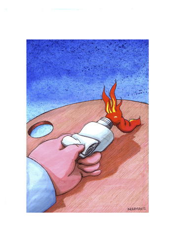 Cartoon: Mit feurigen pinselstrichen (medium) by Mehmet Karaman tagged feuer,palette,malen,kunst,hand
