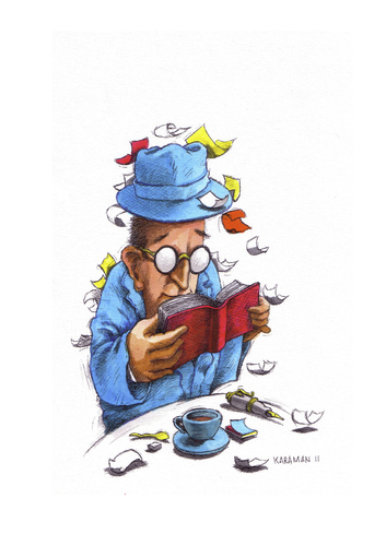 Cartoon: Notizzettel (medium) by Mehmet Karaman tagged literatur,lesen,notizzettel