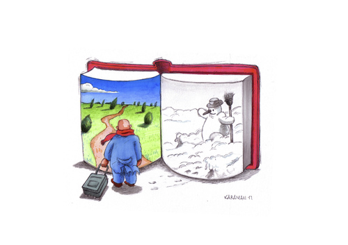 Cartoon: Reise (medium) by Mehmet Karaman tagged reise,buch,schneemann,winter,literatur