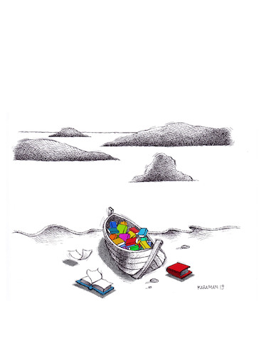 Cartoon: Strand 4 (medium) by Mehmet Karaman tagged strand,meer,literatür,bücher