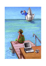 Cartoon: Prinz auf dem weissen.... (small) by Mehmet Karaman tagged frau,literatur,schreiben,papierschiff