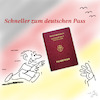 Cartoon: Einbürgerung (small) by legriffeur tagged einbürgerung,staatsbürgerschaft,deutschland,einwandern,einwanderung,einwanderer,innenpolitik,deutscherpass,deutschestaatsangehörigkeit