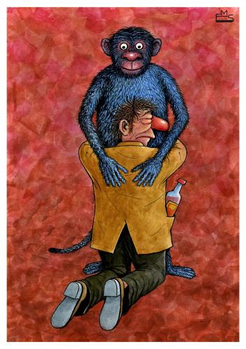 Cartoon: Maymun (medium) by Makhmud Eshonkulov tagged alkohol,monkey,love
