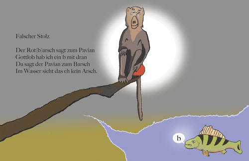 Cartoon: falscher Stolz (medium) by gege tagged rotbarsch,arsch,barsch,fisch,pavian,affe,tiere,tier