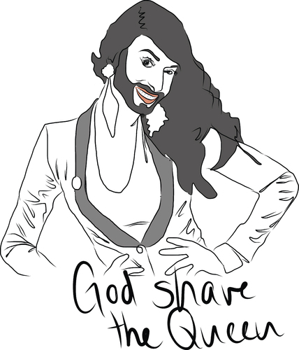 Cartoon: God shave the Queen (medium) by gege tagged 2014,contest,song,european,esc,wurst,conchita,dragqueen,queen,drag