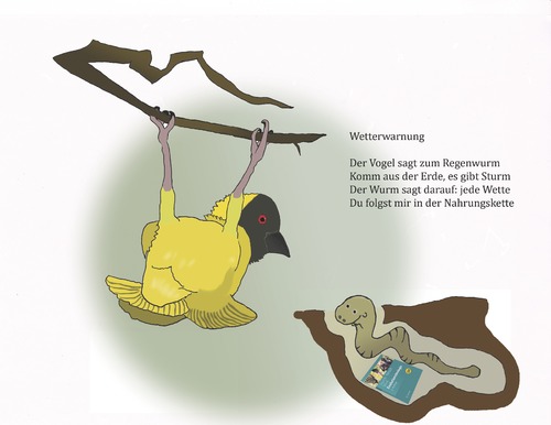 Cartoon: Wetterwarnung (medium) by gege tagged tier,tiere,wetter,wetterwarnung,vogel,wurm,regenwurm,sturm,nahrungskette,wette