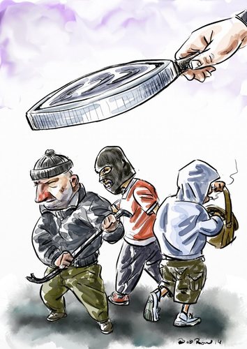 Cartoon: Academics on crime (medium) by Bob Row tagged academics,crime,insecurity