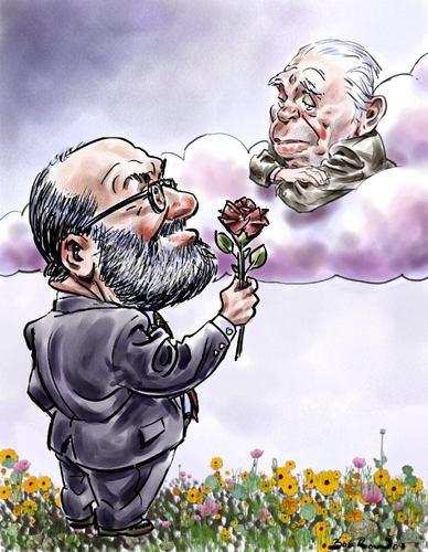 Cartoon: Eco_Borges (medium) by Bob Row tagged eco,borges,literature