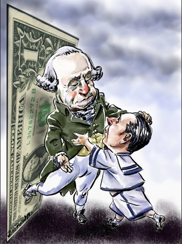 Cartoon: Washington_Gardel (medium) by Bob Row tagged instability,economics,inflation,washington,gardel,argentina