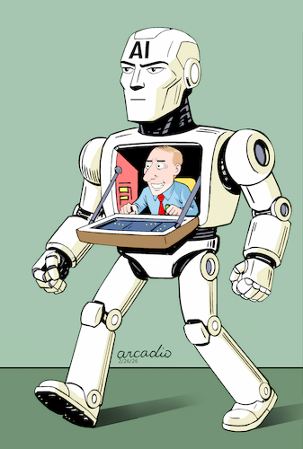 Cartoon: AI and human ambitions. (medium) by Cartoonarcadio tagged humans,technology,robots