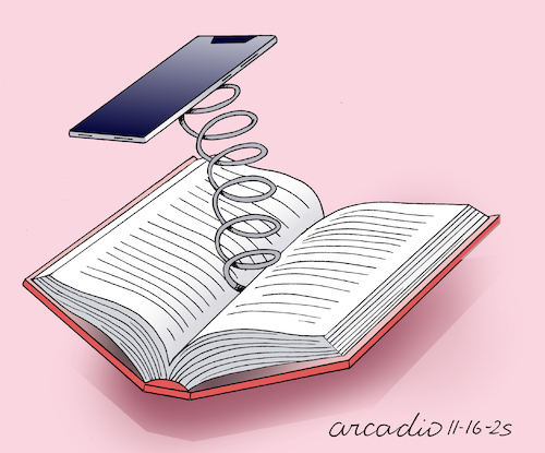 Cartoon: AI surpasses conventional readin (medium) by Cartoonarcadio tagged books,internet,social,networks