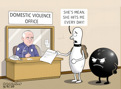 Cartoon: An abused bowling pin. (medium) by Cartoonarcadio tagged bowling,sport,humans