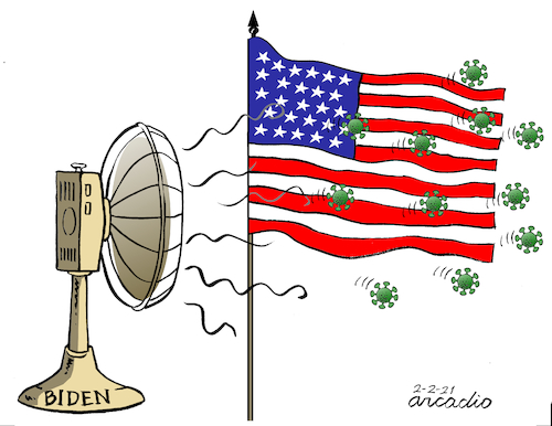 Cartoon: Biden campaign against Covid-19 (medium) by Cartoonarcadio tagged biden,usa,pandemic,washington,us,president