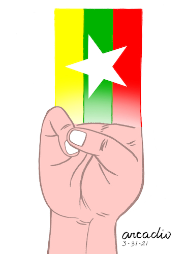 Cartoon: Birmania on the fighting foot. (medium) by Cartoonarcadio tagged birmania,military,coup,democracy,protests,asia