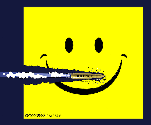 Cartoon: Broken happiness. (medium) by Cartoonarcadio tagged violence,weapons,crime,terror