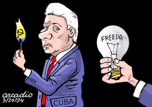 Cartoon: Cuban darkness. (medium) by Cartoonarcadio tagged cuba,energy,crisis,diaz,canel