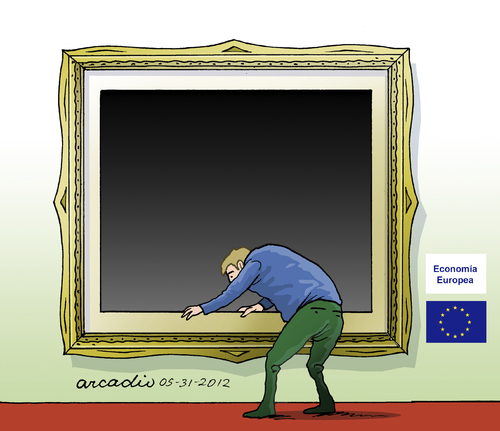 Cartoon: European economic realism. (medium) by Cartoonarcadio tagged economy,euro,painting,crisis,europe,finances,budget