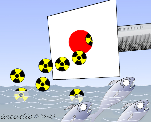 Cartoon: From Fukushima to the sea. (medium) by Cartoonarcadio tagged fukushima,nuclear,trash,environemnt,oceans