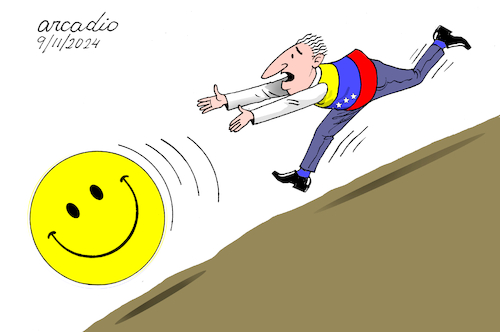 Cartoon: Happiness downhill in Venezuela (medium) by Cartoonarcadio tagged venezuela,maduro,fraud