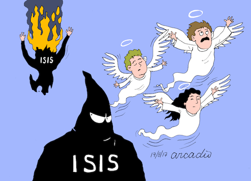 Cartoon: IS to the hell. (medium) by Cartoonarcadio tagged is,terror,spain,barcelona