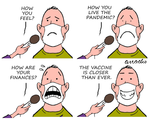 Cartoon: Living the quarantine. (medium) by Cartoonarcadio tagged covid,19,coronavirus,health,pandemic,world,masks