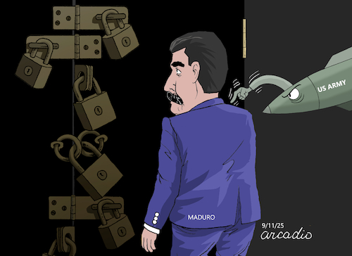 Cartoon: MADURO HIDDEN IN HIS LAIR. (medium) by Cartoonarcadio tagged maduro,dictator,terrorist,venezuela
