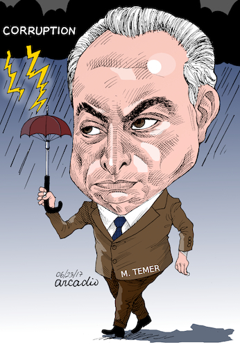 Cartoon: Michel Temer- Brazil (medium) by Cartoonarcadio tagged temer,brazil,president,south,america,corruption