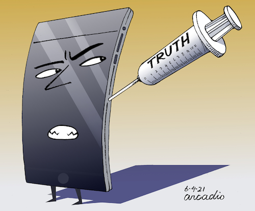 Cartoon: No more fake news. (medium) by Cartoonarcadio tagged fake,news,information,internet,smart,phones