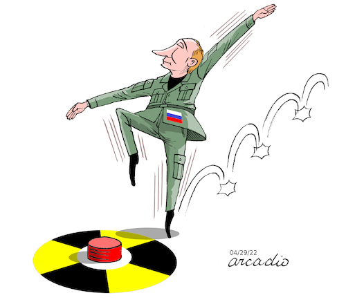 Cartoon: Nuclear dance. (medium) by Cartoonarcadio tagged russia,putin,ukraine,zelensky,usa,war