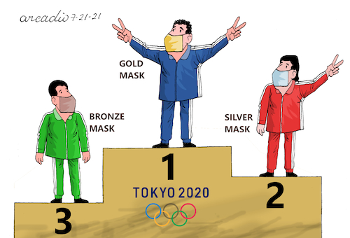 Cartoon: Olympic Games in times of Covid. (medium) by Cartoonarcadio tagged asia,olympic,games,tokyo,2020,sports