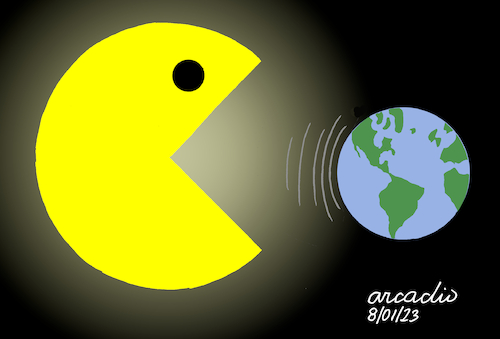 Cartoon: Pac-Human (medium) by Cartoonarcadio tagged earth,climate,change,environment