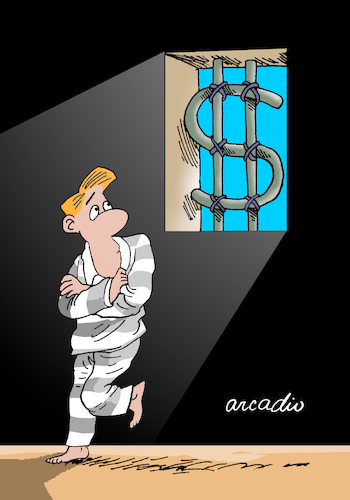 Cartoon: Prisoner of the dollar. (medium) by Cartoonarcadio tagged dollar,money,currency,economy