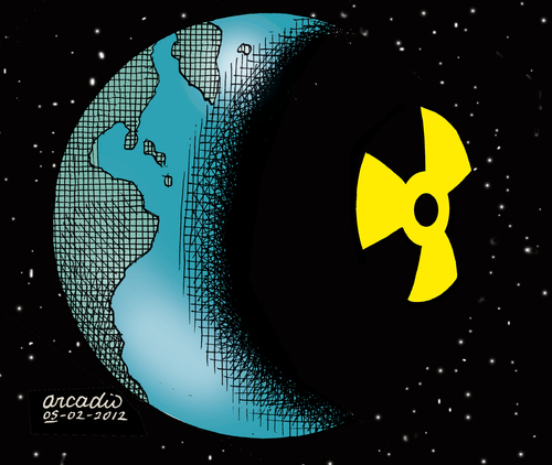 Cartoon: The dark side of the earth. (medium) by Cartoonarcadio tagged world,planet,energy,danger,nuclear,power,the