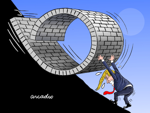 Cartoon: The nightmare became a wall. (medium) by Cartoonarcadio tagged trump,wall,usa,us,president